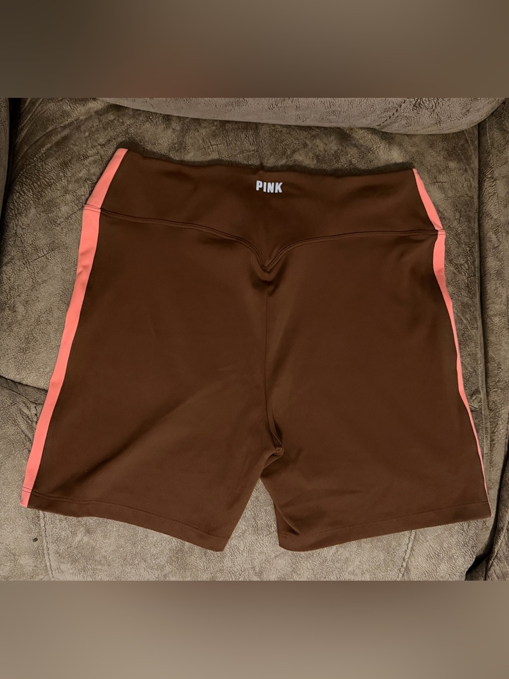 PINK Victoria's Secret Brown Bike Shorts with Pink Side Stripes